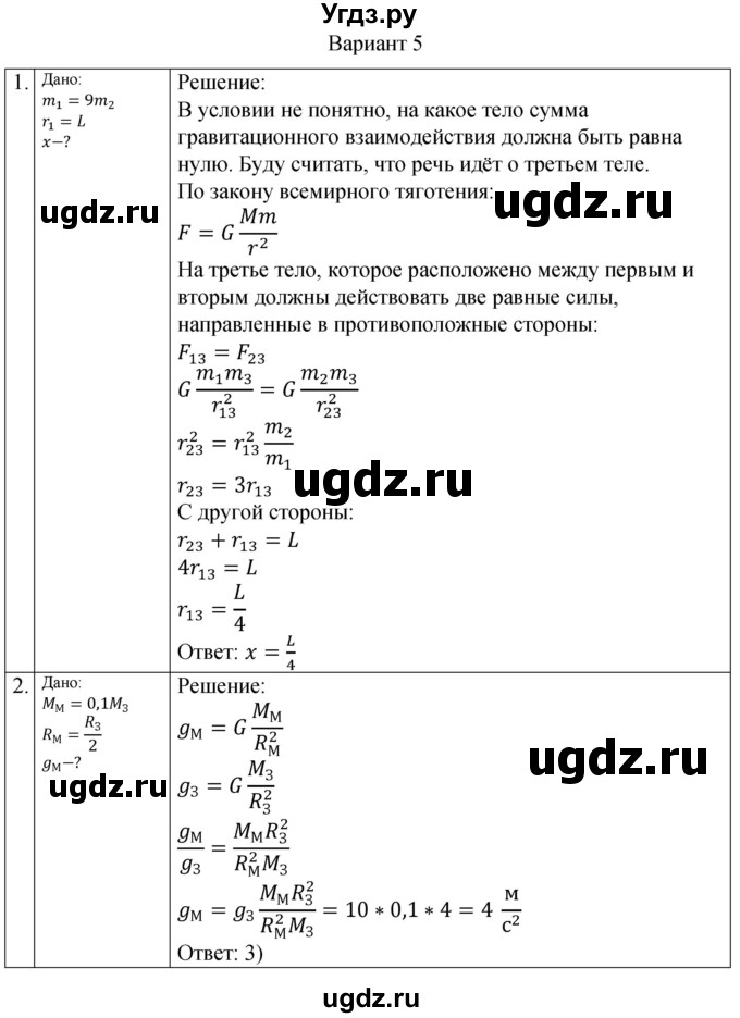 ГДЗ (Решебник) по физике 10 класс (самостоятельные и контрольные работы) Ерюткин Е.С. / механика / динамика / СР-4. вариант / 5