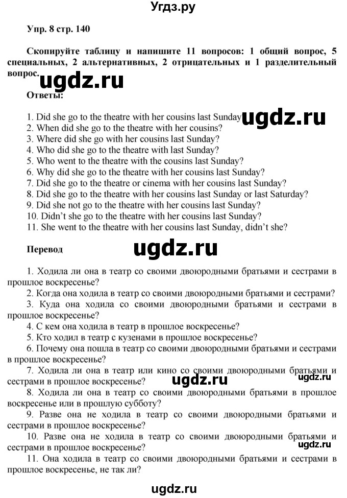 ГДЗ (Решебник) по английскому языку 8 класс (грамматический тренажёр) Тимофеева С.Л. / страница / 140-141