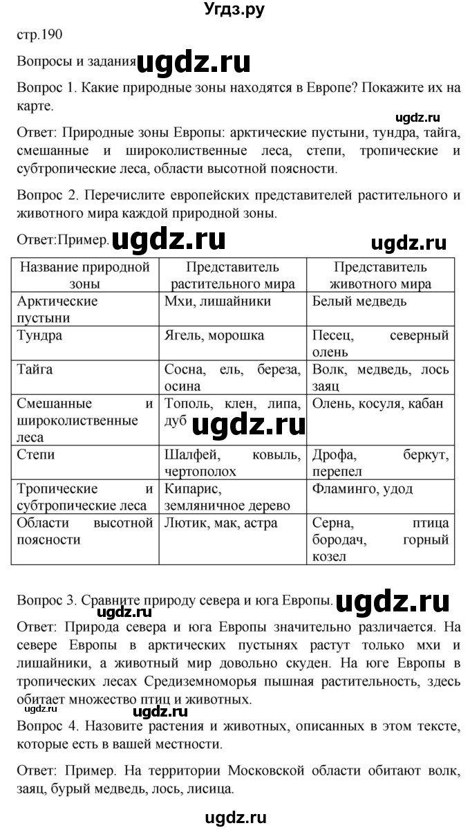 ГДЗ (Решебник) по географии 8 класс Лифанова Т.М. / страница / 190