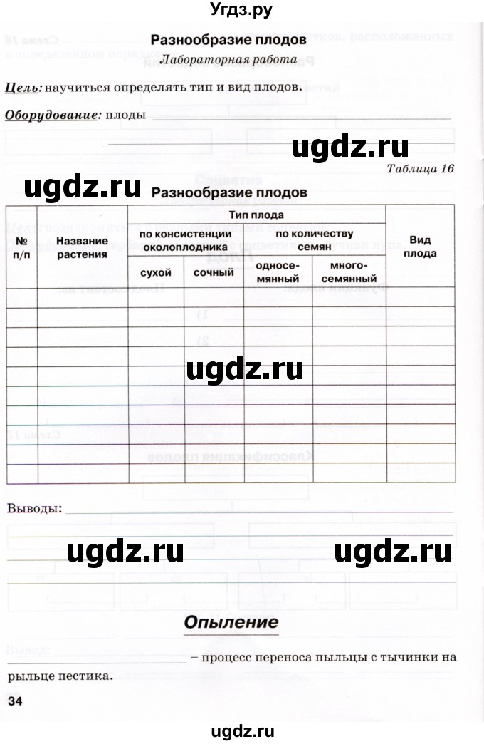 ГДЗ (Тетрадь) по биологии 6 класс (рабочая тетрадь) Бодрова Н.Ф. / страница / 34