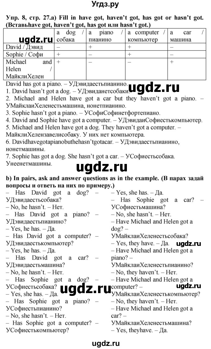 ГДЗ (Решебник) по английскому языку 5 класс (грамматический тренажёр Spotlight) Тимофеева С.Л. / страница / 27