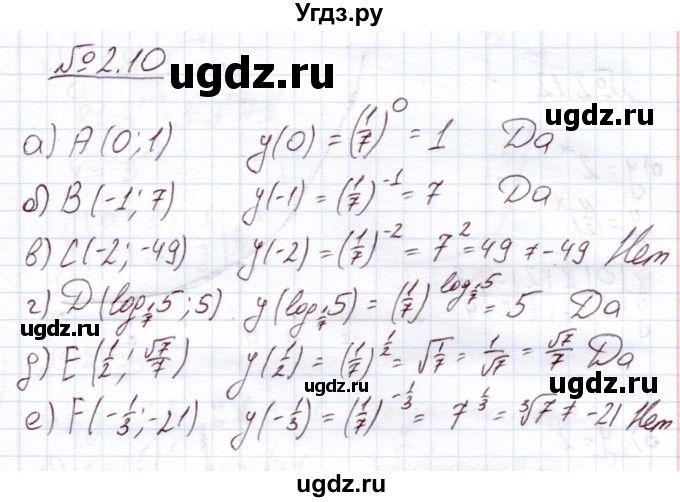 ГДЗ (Решебник) по алгебре 11 класс Арефьева И.Г. / глава 2 / упражнение / 2.10