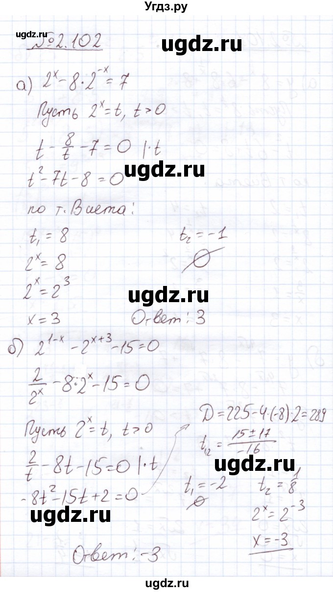 ГДЗ (Решебник) по алгебре 11 класс Арефьева И.Г. / глава 2 / упражнение / 2.102