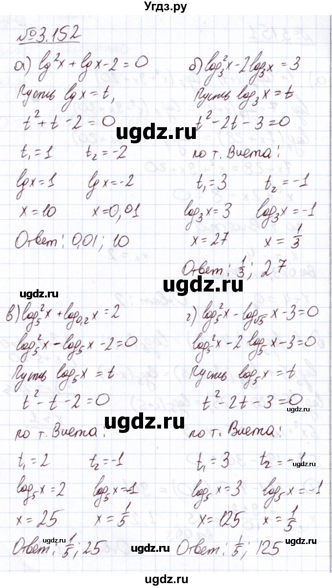ГДЗ (Решебник) по алгебре 11 класс Арефьева И.Г. / глава 3 / упражнение / 3.152
