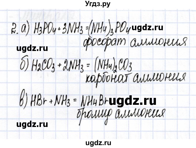 ГДЗ (Решебник) по химии 9 класс (рабочая тетрадь) Боровских Т.А. / тема 5 / аммиак / 2