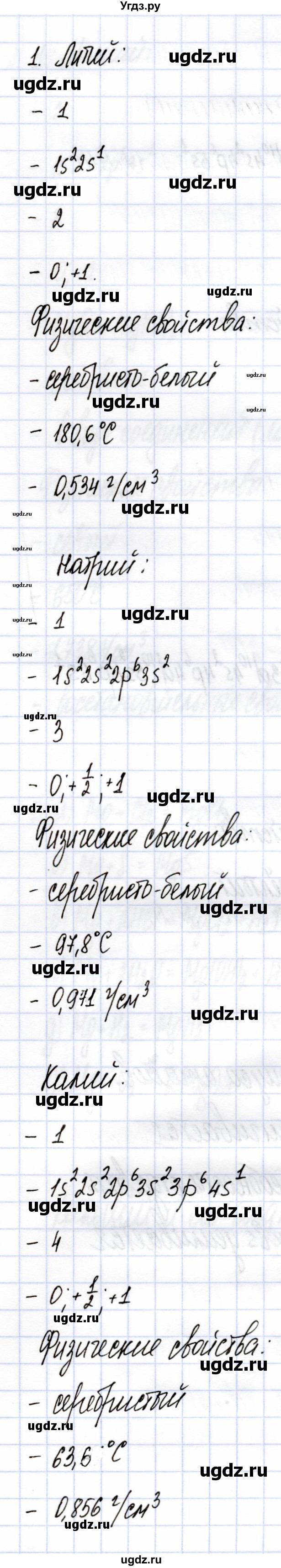 ГДЗ (Решебник) по химии 9 класс (рабочая тетрадь) Боровских Т.А. / тема 7 / щелочные металлы / 1(продолжение 2)