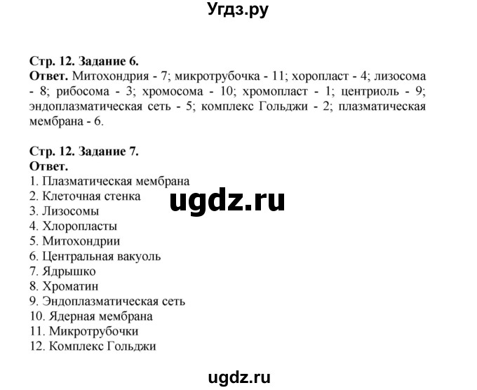 ГДЗ (Решебник) по биологии 10 класс (рабочая тетрадь) О.В. Саблина / страница / 12