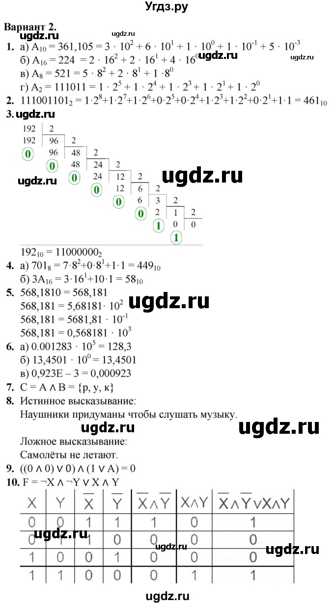 ГДЗ (Решебник) по информатике 8 класс (самостоятельные и контрольные работы) Босова Л.Л. / контрольные работы / КР-3 / Вариант 2