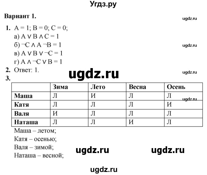 ГДЗ (Решебник) по информатике 8 класс (самостоятельные и контрольные работы) Босова Л.Л. / СР-10 / Вариант 1