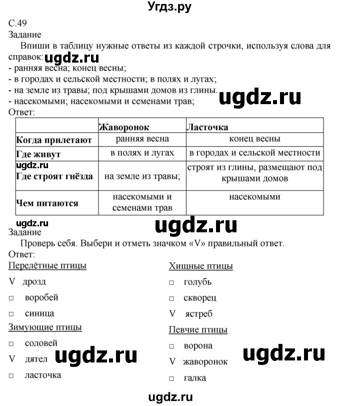 ГДЗ (Решебник) по миру природы и человека 3 класс (рабочая тетрадь) Матвеева Н.Б. / страница / 49