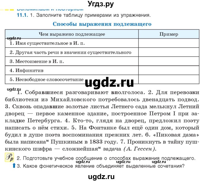 ГДЗ (Учебник) по русскому языку 11 класс Долбик Е.Е. / §11 / 11.1