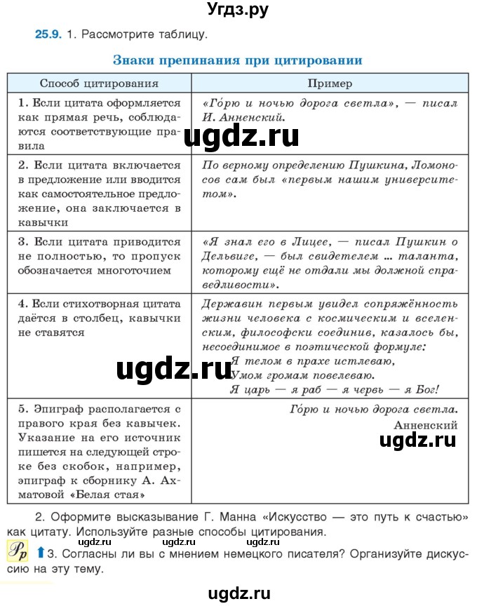 ГДЗ (Учебник) по русскому языку 11 класс Долбик Е.Е. / §25 / 25.9
