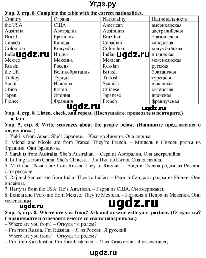 ГДЗ (Решебник) по английскому языку 5 класс Голдштейн Б. / страница / 8(продолжение 2)