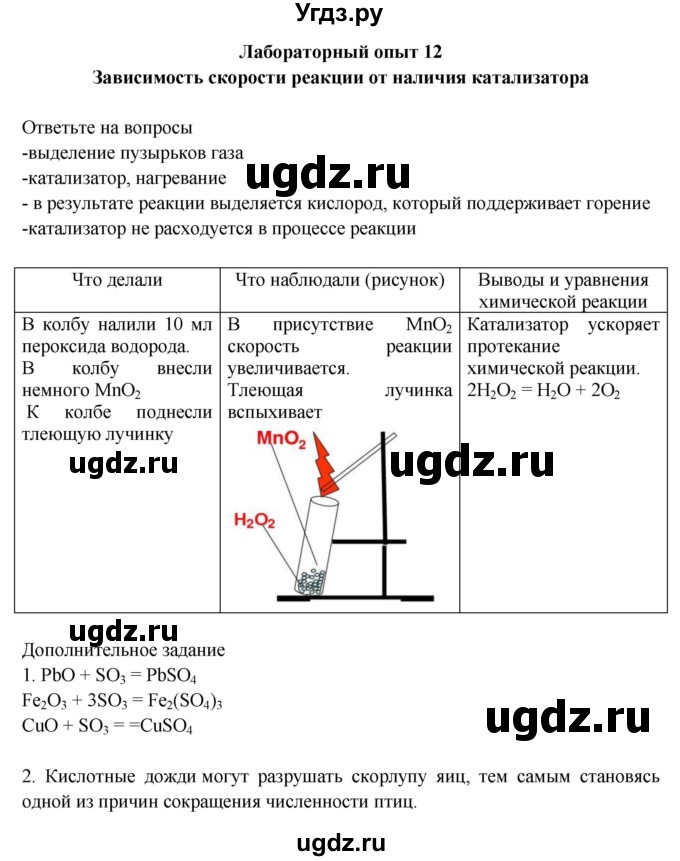 ГДЗ (Решебник) по химии 9 класс (тетрадь для лабораторных и практических работ) Габриелян О.С. / лабораторная работа / 12