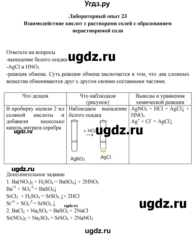 ГДЗ (Решебник) по химии 9 класс (тетрадь для лабораторных и практических работ) Габриелян О.С. / лабораторная работа / 23