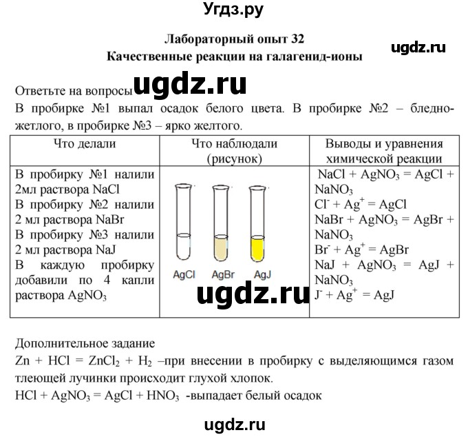 ГДЗ (Решебник) по химии 9 класс (тетрадь для лабораторных и практических работ) Габриелян О.С. / лабораторная работа / 32