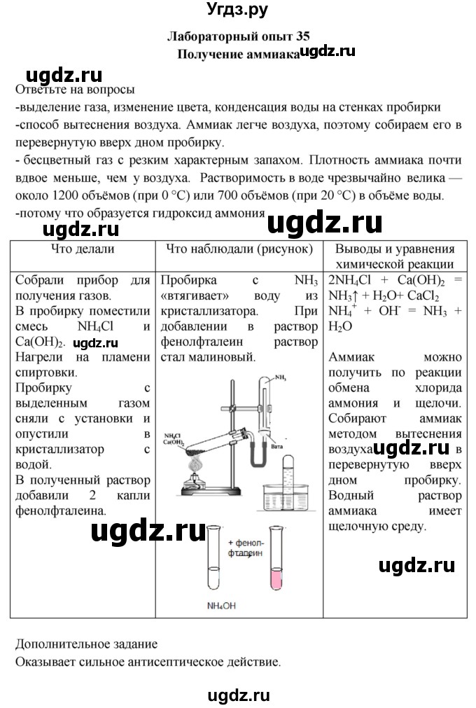 ГДЗ (Решебник) по химии 9 класс (тетрадь для лабораторных и практических работ) Габриелян О.С. / лабораторная работа / 35