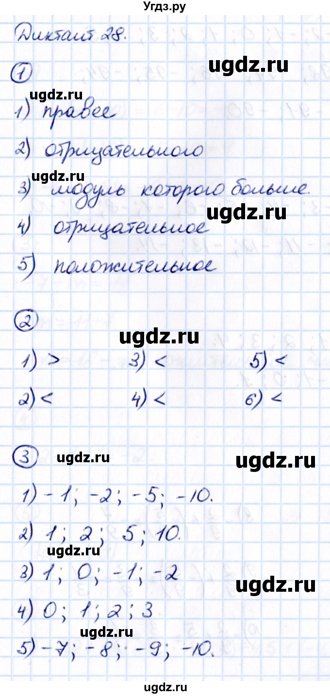 ГДЗ (Решебник) по математике 6 класс (Математические диктанты, Контрольные работы (из Методического пособия)) Буцко Е.В. / диктант / 28
