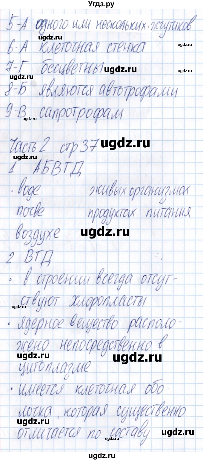 ГДЗ (Решебник) по биологии 5 класс (тесты) В.В. Пасечник / параграф / 10(продолжение 2)