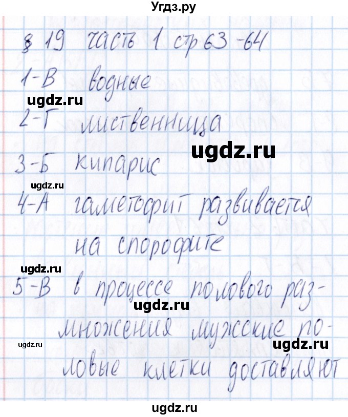 ГДЗ (Решебник) по биологии 5 класс (тесты) В.В. Пасечник / параграф / 19