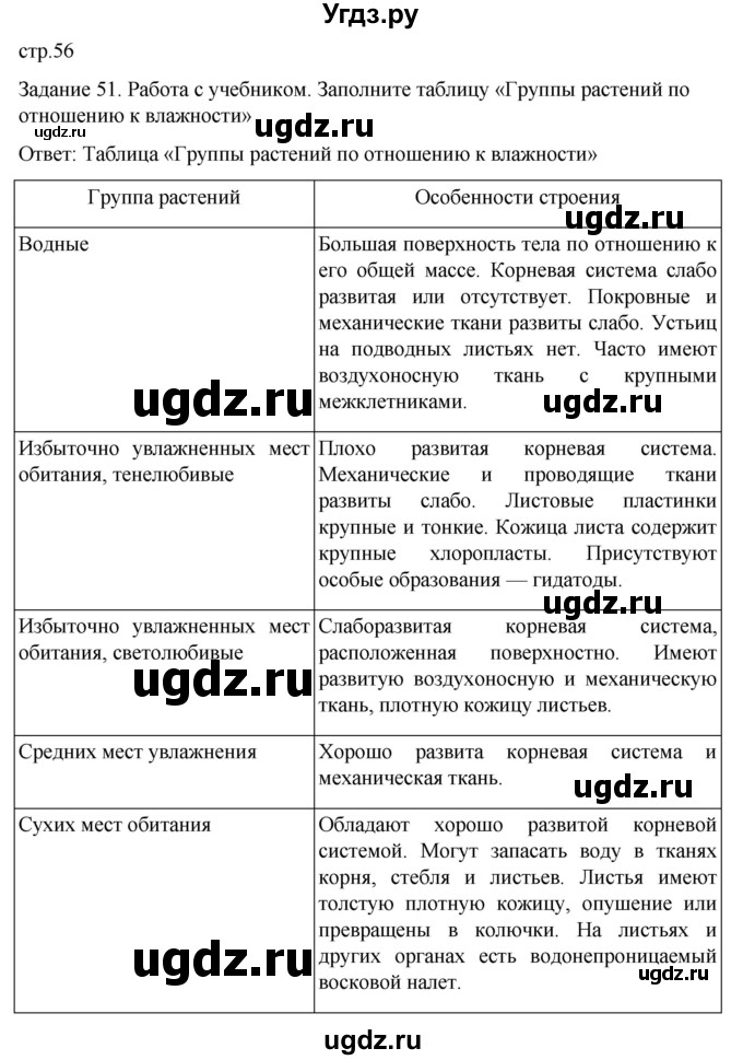 ГДЗ (Решебник) по биологии 7 класс (рабочая тетрадь) Пасечник В.В. / страница / 56