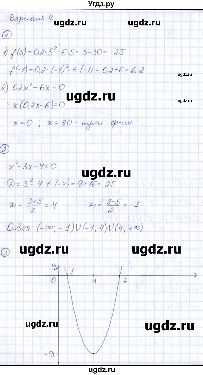 ГДЗ (Решебник) по алгебре 9 класс (Математические диктанты, Контрольные работы (из Методического пособия)) Буцко Е.В. / контрольная работа / КР-2 / Вариант 4