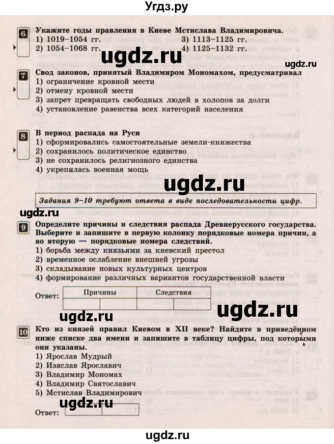 ГДЗ (Учебник) по истории 6 класс (Тематический контроль (История России)) Гаврилина Ю.Г. / тема 