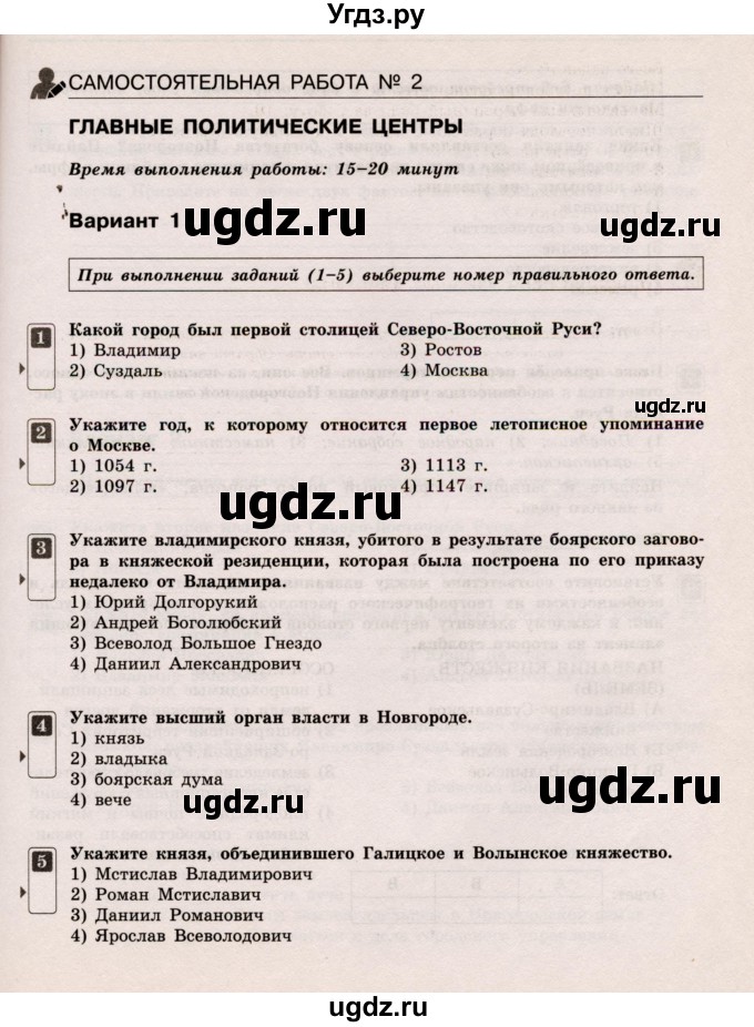 ГДЗ (Учебник) по истории 6 класс (Тематический контроль (История России)) Гаврилина Ю.Г. / тема 