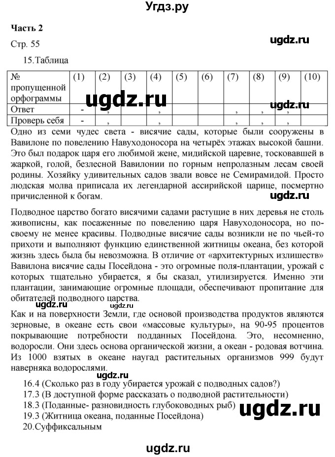 ГДЗ (Решебник) по русскому языку 7 класс (тематический контроль) Александров В.Н. / страница / 55