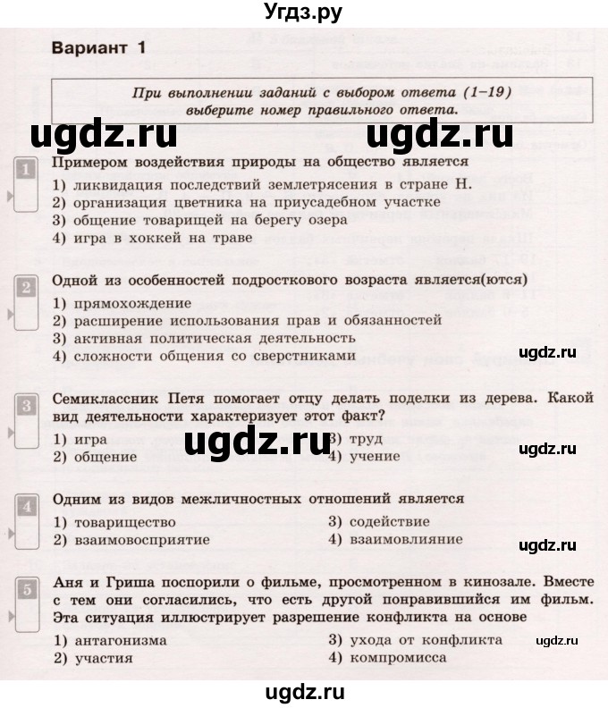 ГДЗ (Учебник) по обществознанию 7 класс (тематический контроль) Лобанов И.А. / итоговая контрольная работа / Вариант 1