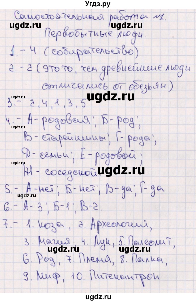 ГДЗ (Решебник) по истории 5 класс (тематический контроль) Саплина Е.В. / самостоятельная работа / 1