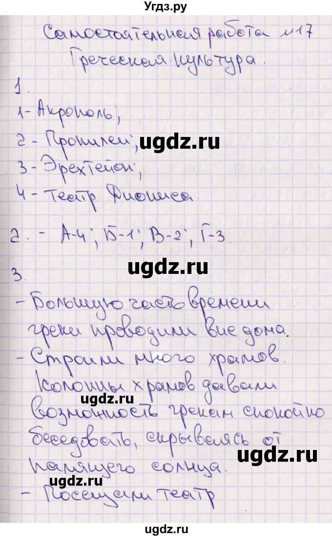 ГДЗ (Решебник) по истории 5 класс (тематический контроль) Саплина Е.В. / самостоятельная работа / 17