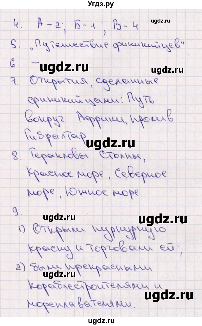 ГДЗ (Решебник) по истории 5 класс (тематический контроль) Саплина Е.В. / самостоятельная работа / 5(продолжение 2)