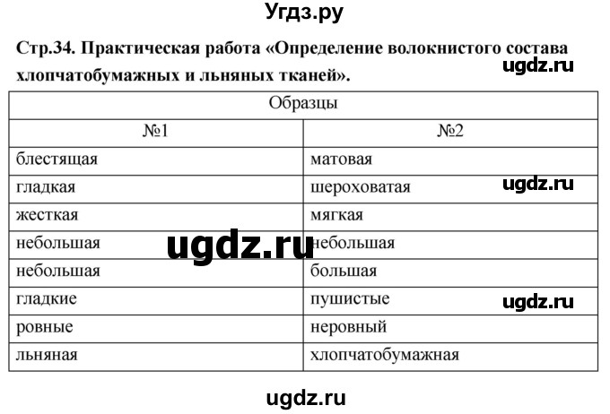 ГДЗ (Решебник) по технологии 5 класс (рабочая тетрадь) Кожина О.А. / страница / 34