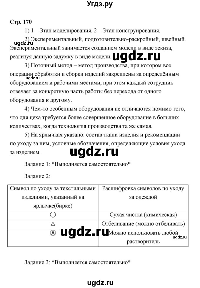 ГДЗ (Решебник) по технологии 6 класс Е.С. Глозман / страница / 170