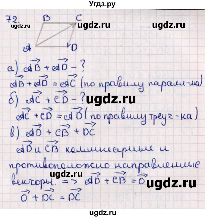 ГДЗ (Решебник) по геометрии 10 класс Смирнов В.А. / повторение курса 7-9 классов / 72