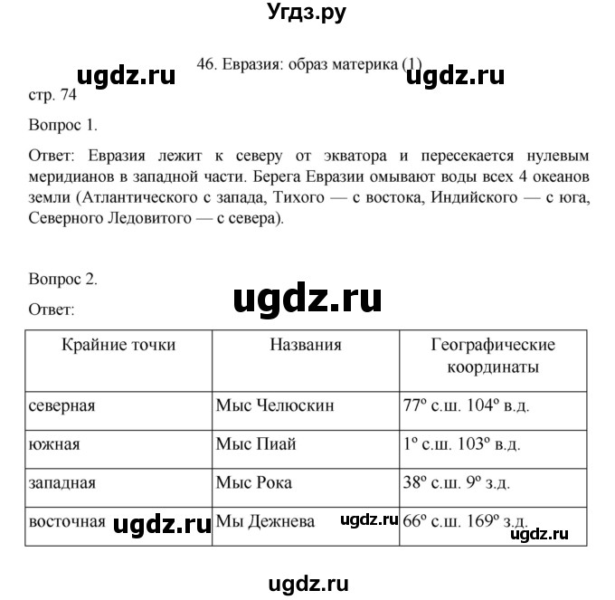 ГДЗ (Решебник) по географии 7 класс (рабочая тетрадь) Николина В.В. / страница / 74