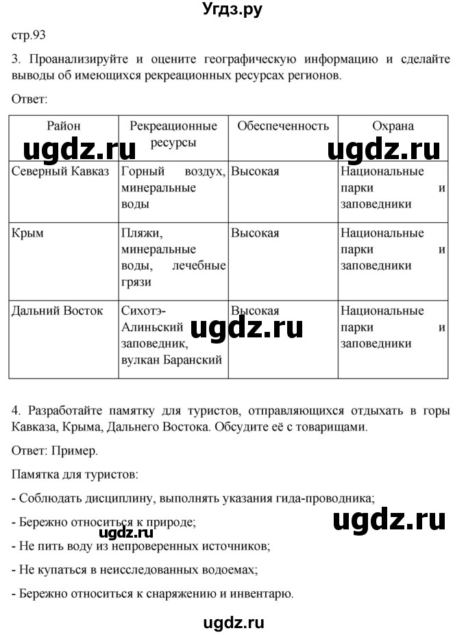 ГДЗ (Решебник) по географии 8 класс (рабочая тетрадь) Николина В.В. / страница / 93