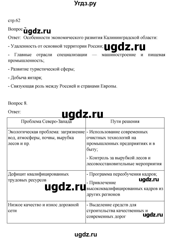 ГДЗ (Решебник) по географии 9 класс (рабочая тетрадь) Николина В.В. / страница / 62