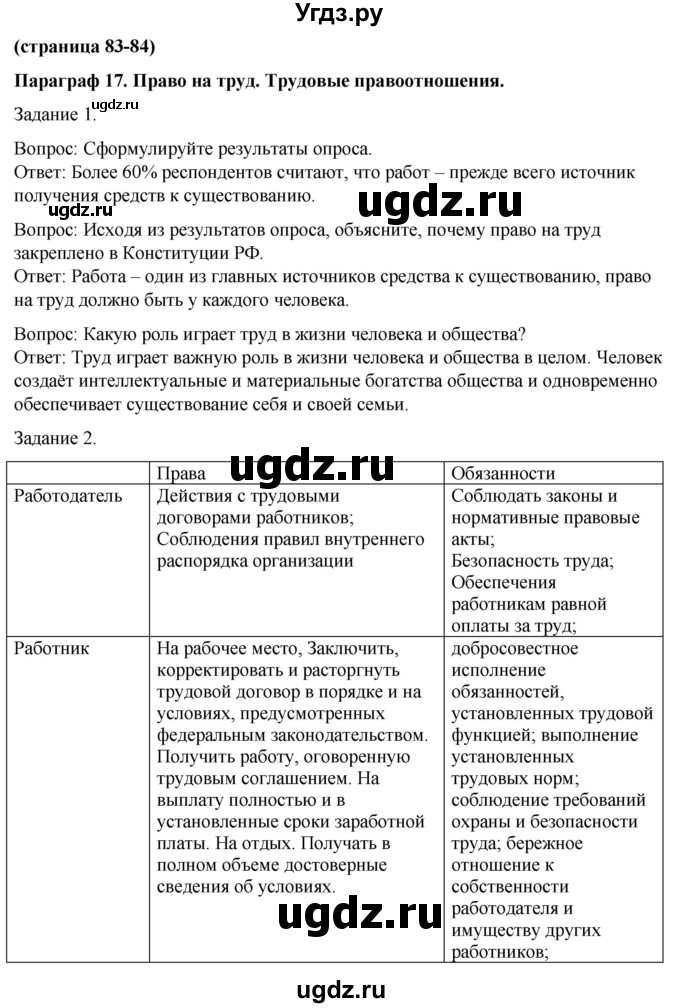 ГДЗ (Решебник) по обществознанию 9 класс (рабочая тетрадь) Митькин А.С. / страница / 83-84