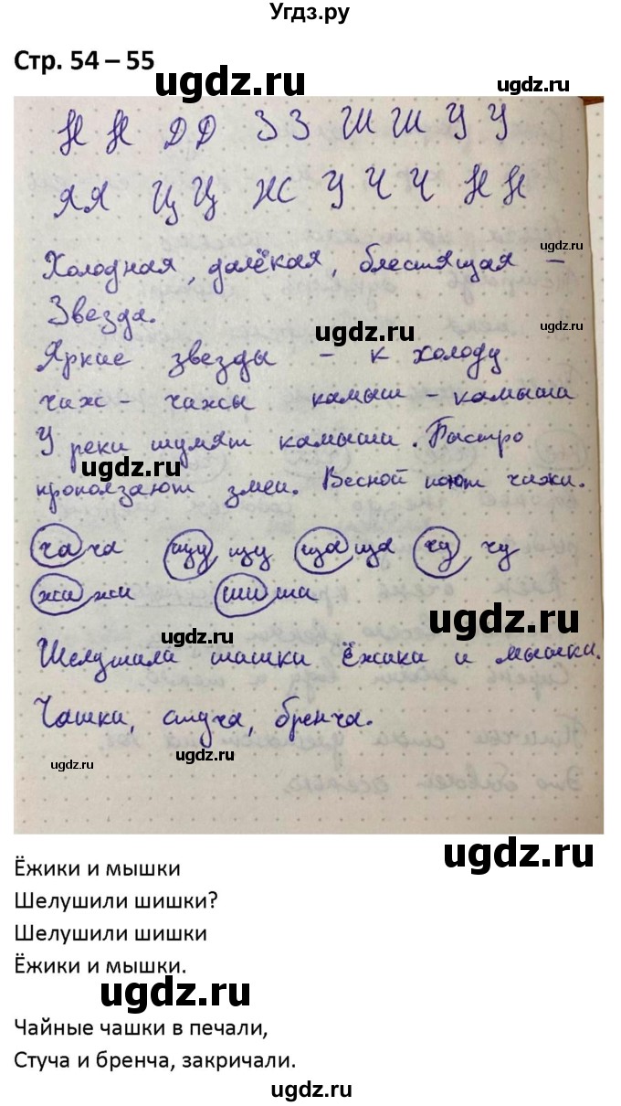 ГДЗ (Решебник) по русскому языку 1 класс (рабочая тетрадь Пиши Красиво) Климанова Л.Ф. / страница / 54-55