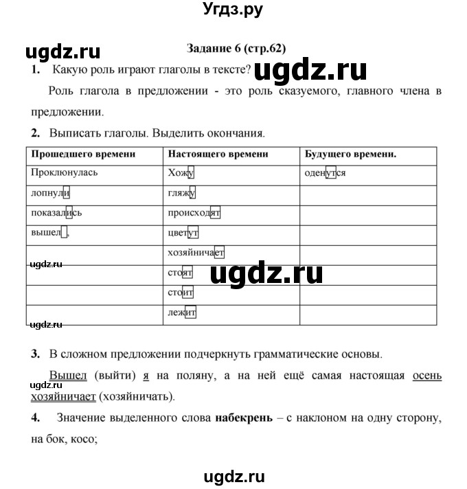 ГДЗ (Решебник) по русскому языку 4 класс Е.И. Матвеева / часть 2 (страница) / 62
