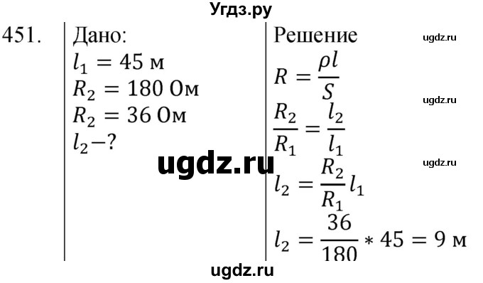 ГДЗ (Решебник) по физике 8 класс (сборник вопросов и задач) Марон А.Е. / номер / 451