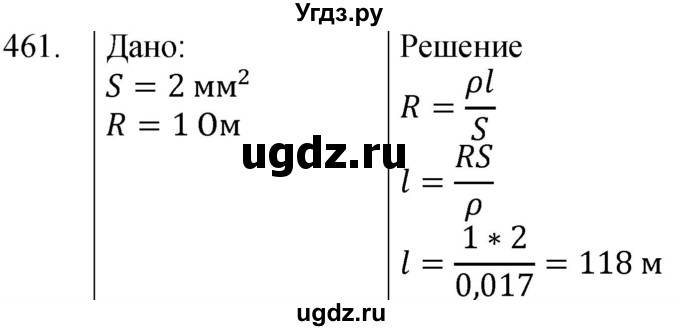 ГДЗ (Решебник) по физике 8 класс (сборник вопросов и задач) Марон А.Е. / номер / 461