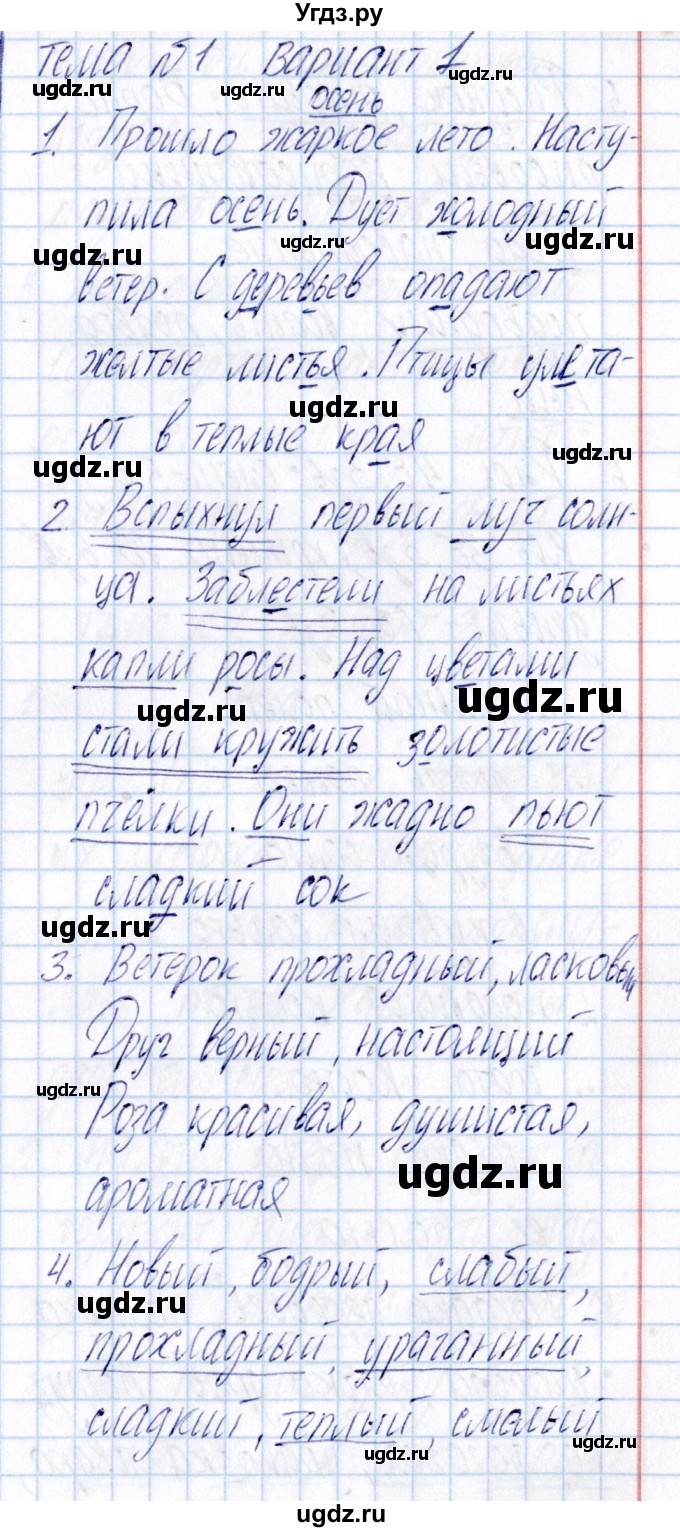 ГДЗ (Решебник) по русскому языку 3 класс (Тематический контроль) В.Т. Голубь / тема 1 (вариант) / 1