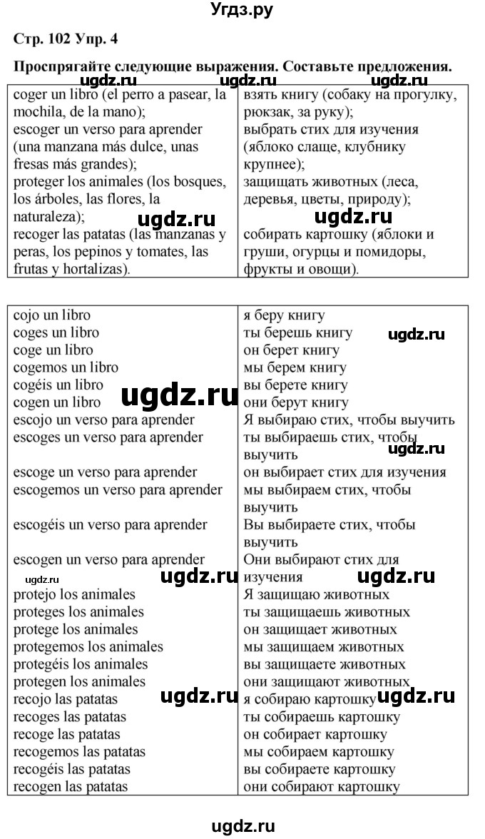 ГДЗ (Решебник) по испанскому языку 4 класс Бреславська В. / страница / 102(продолжение 2)