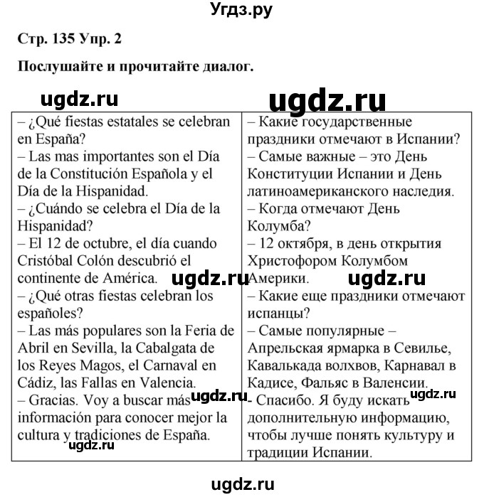 ГДЗ (Решебник) по испанскому языку 4 класс Бреславська В. / страница / 135(продолжение 2)