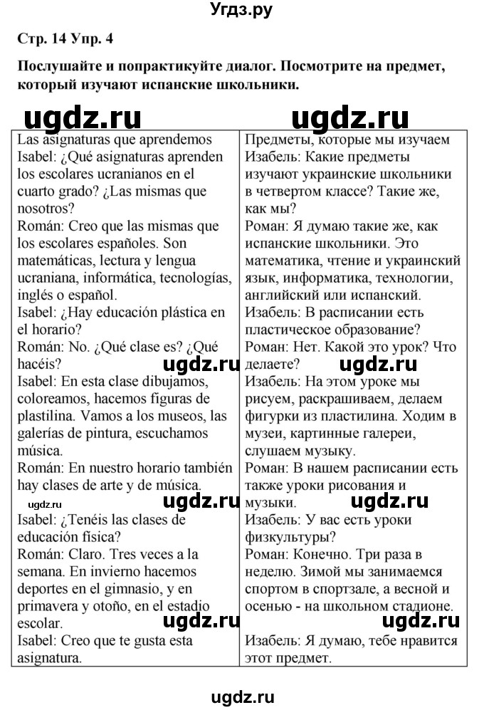 ГДЗ (Решебник) по испанскому языку 4 класс Бреславська В. / страница / 14