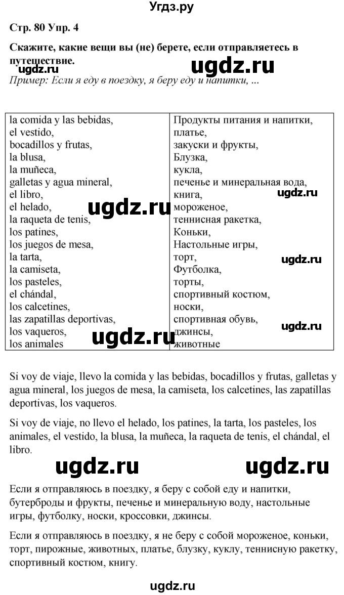 ГДЗ (Решебник) по испанскому языку 4 класс Бреславська В. / страница / 80(продолжение 2)