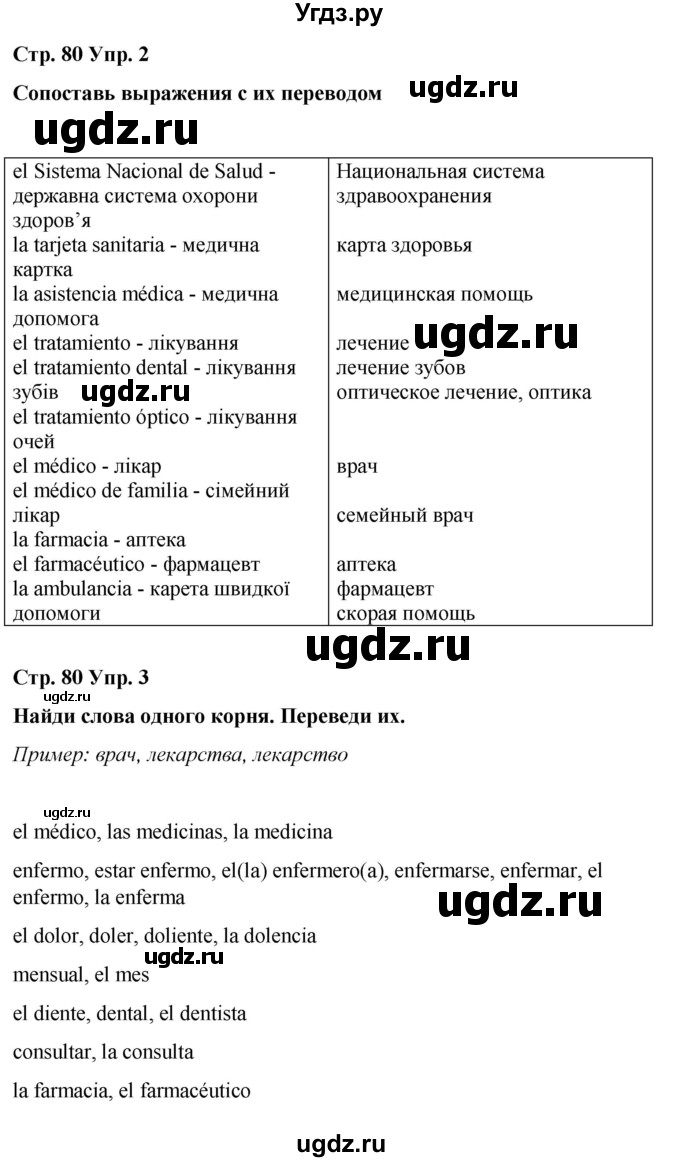 ГДЗ (Решебник) по испанскому языку 7 класс Редько В.Г. / страница / 80(продолжение 2)